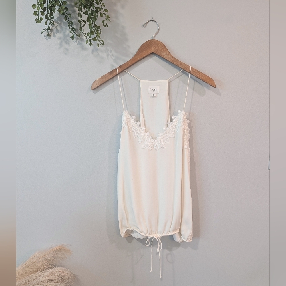 Cami NYC Off White Lace Trim Racer Back Camisole Size M